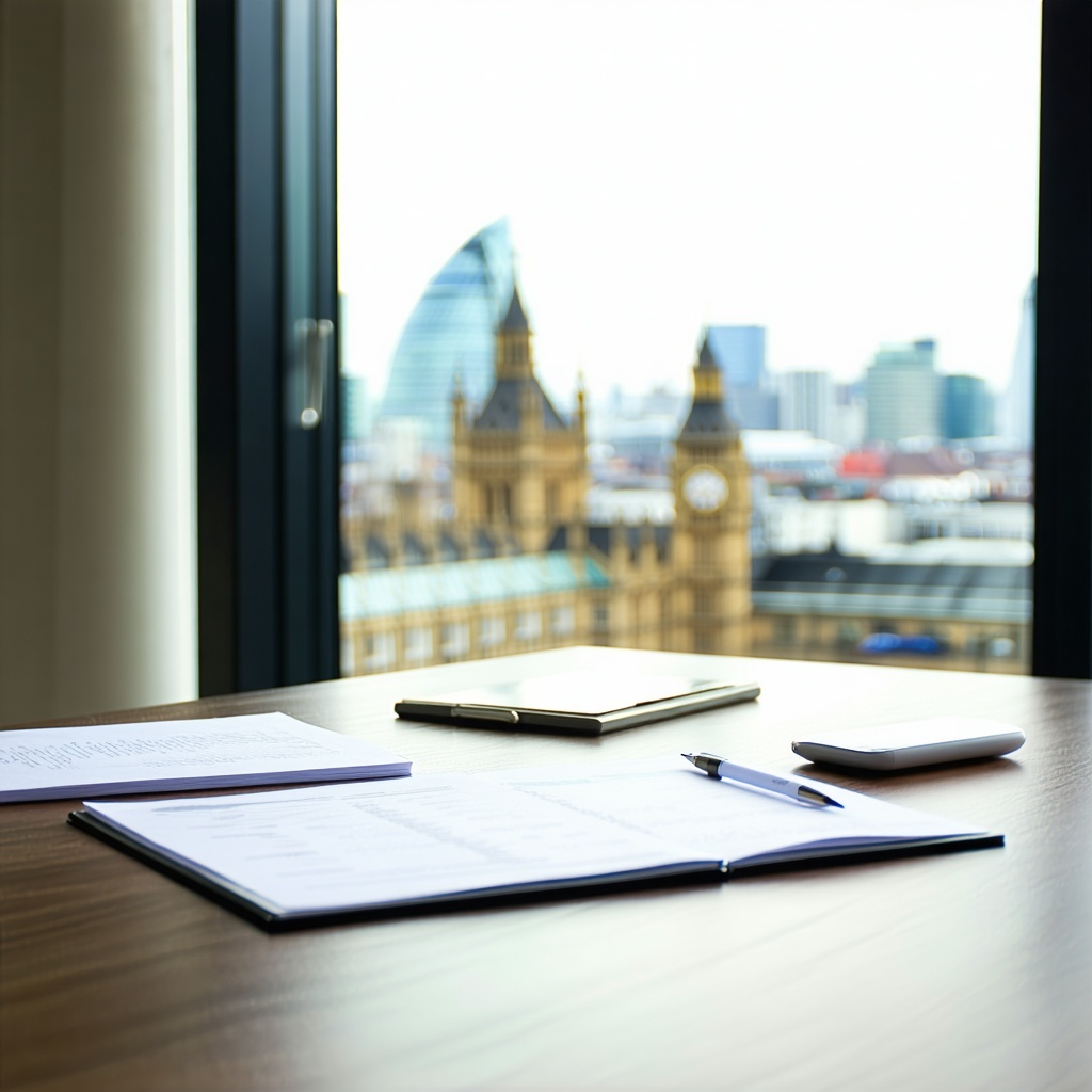 CMO interviews written on paper boadroom table and london city view blured faces