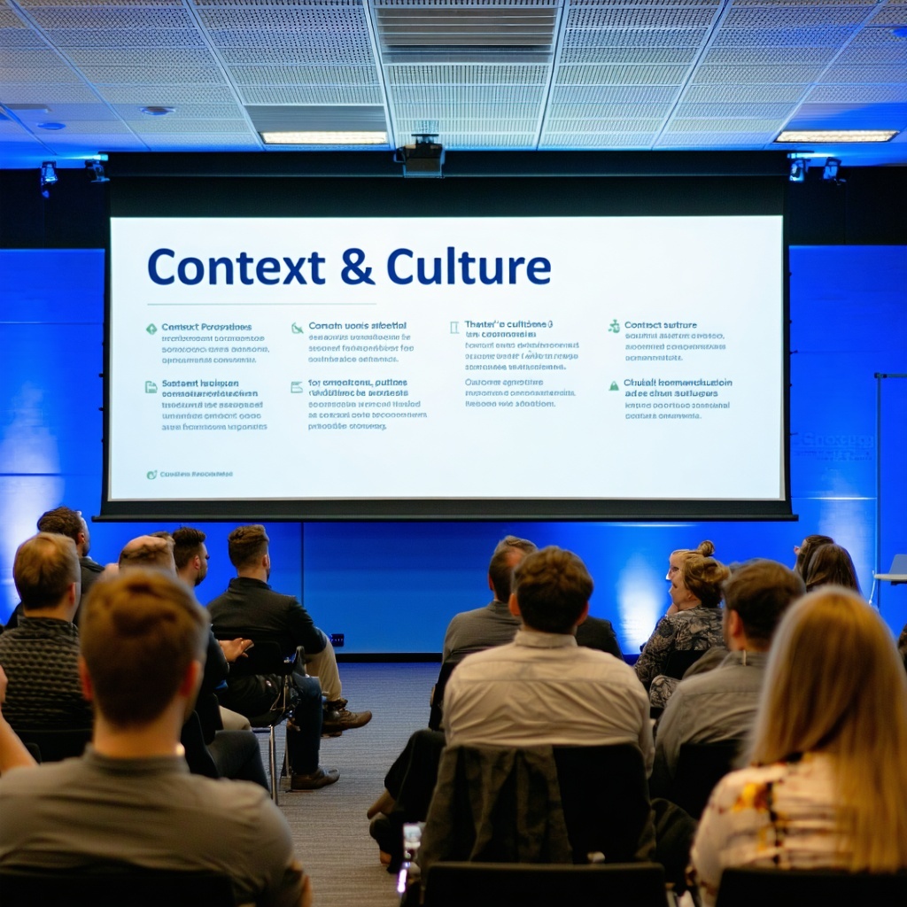 Context  Culture on a screen at the front of a business conference
