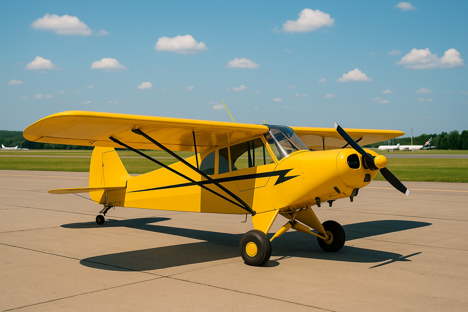 yellow plane at airport summer scene-1